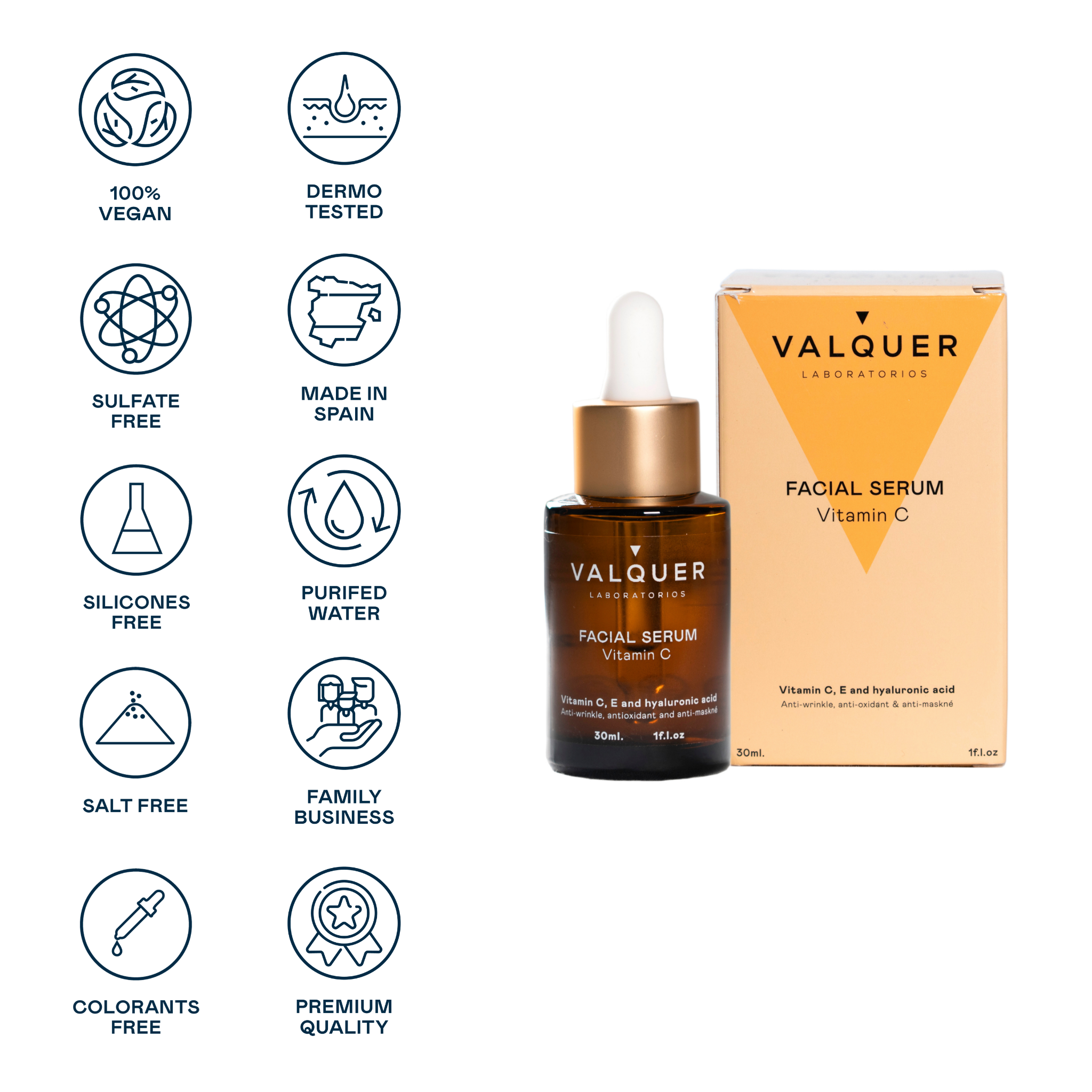 Sérum Facial de Vitamina C & Ácido Hialurónico - 30ml