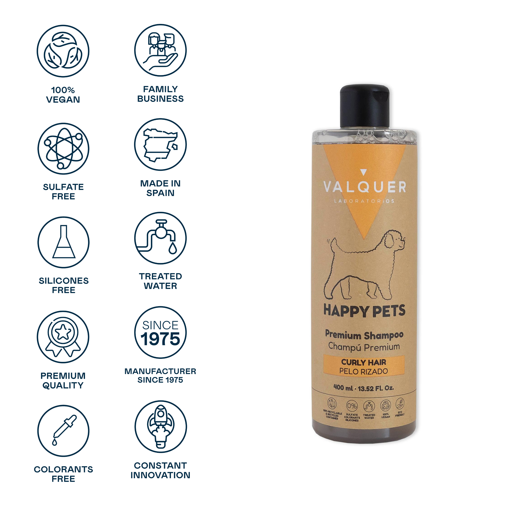 Shampoo Premium para Mascotas de Pelo Rizado - 400 ml