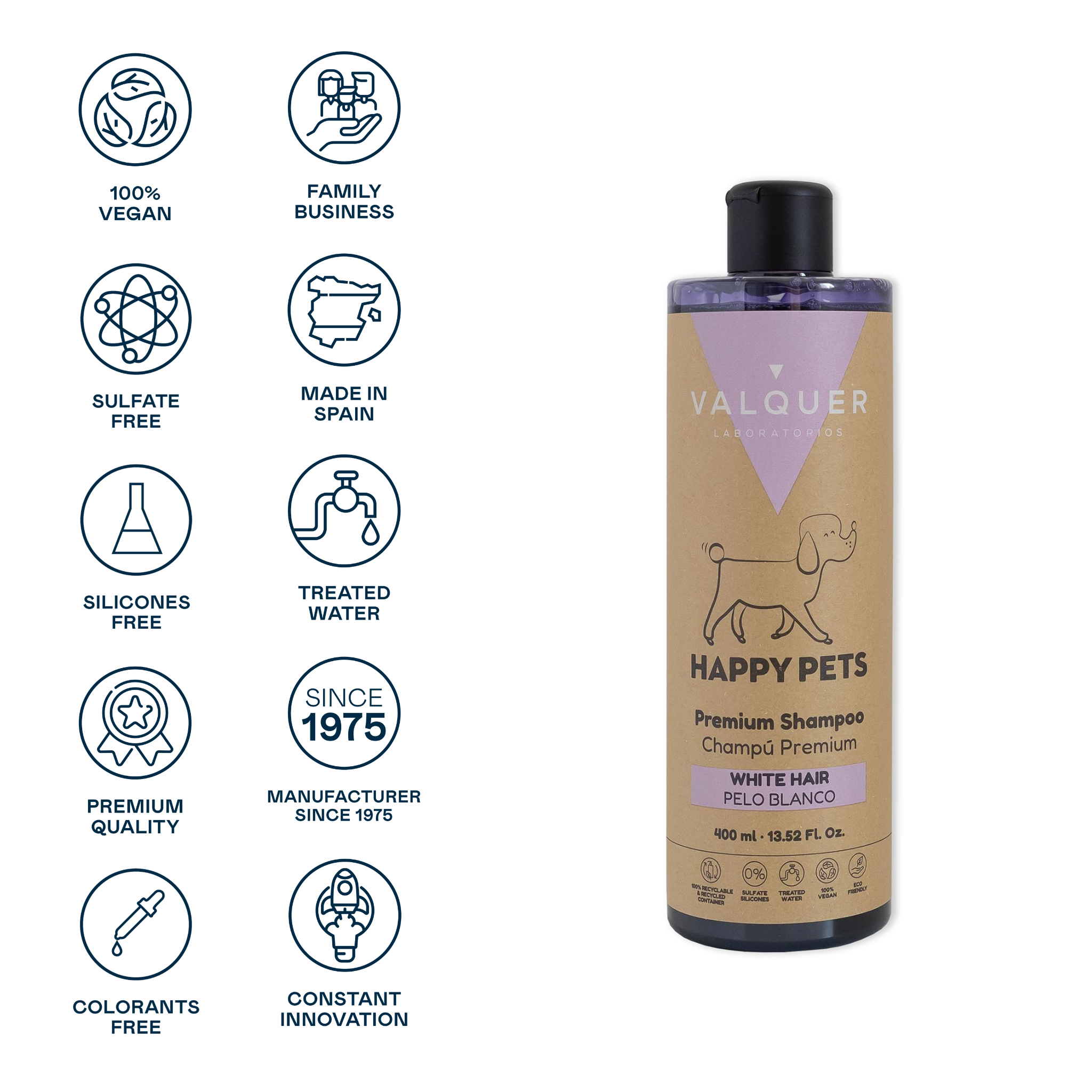 Shampoo Premium para Mascotas de Pelo Blanco - 400 ml