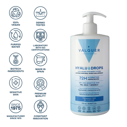 Hyaludrops Loción Corporal Sin Perfume – Hidratación 72H - 700 ml