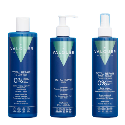 Pack Total Repair para Cabellos Dañados - Shampoo, Mascarilla y Acondicionador Bifásico - 1000 ml