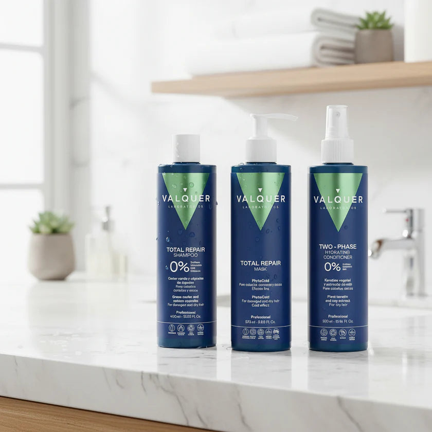 Pack Total Repair para Cabellos Dañados - Shampoo, Mascarilla y Acondicionador Bifásico - 1000 ml